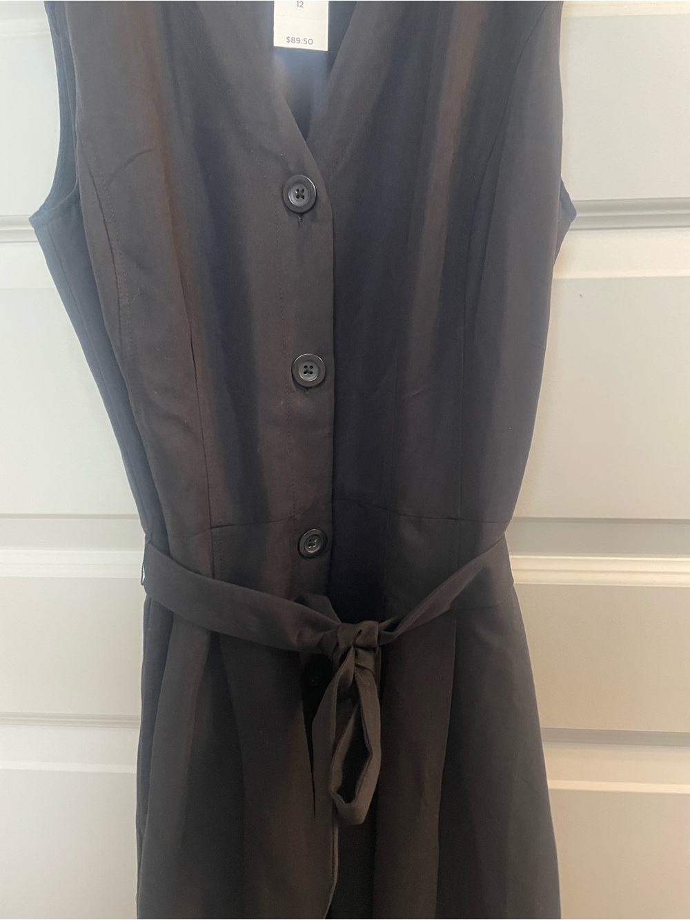 LOFT Black Sleeveless Button-Front Tie-Waist Dress, 12
